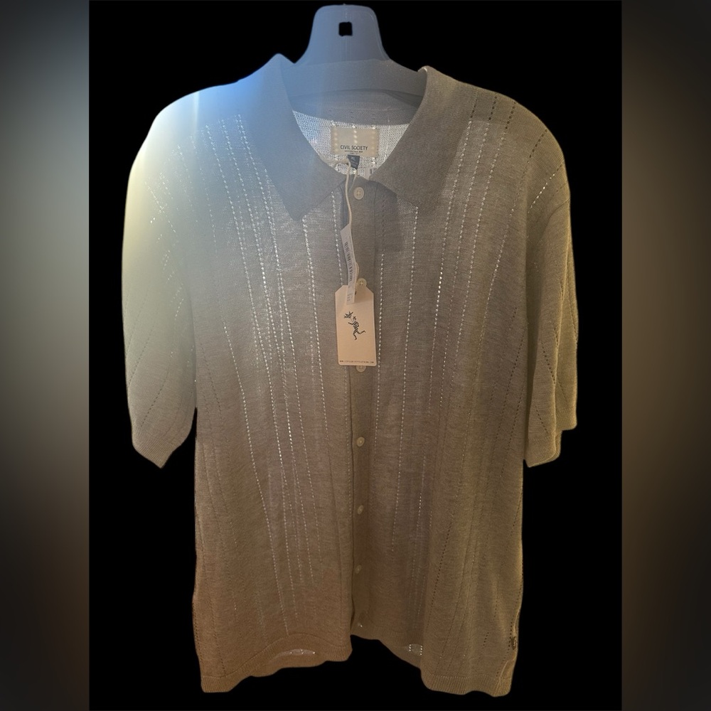 NWT CIVIL Society ss full placket sweater shirt mens xl